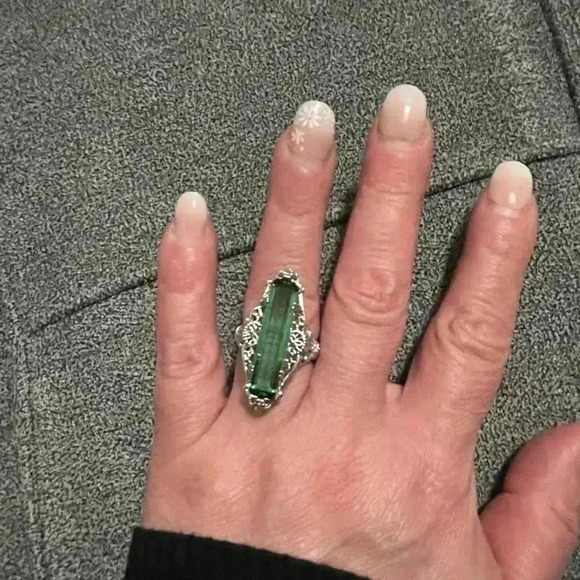 New Gorgeous Boho Vintage Look Sterling Silver Emerald Ring - Picture 5 of 7